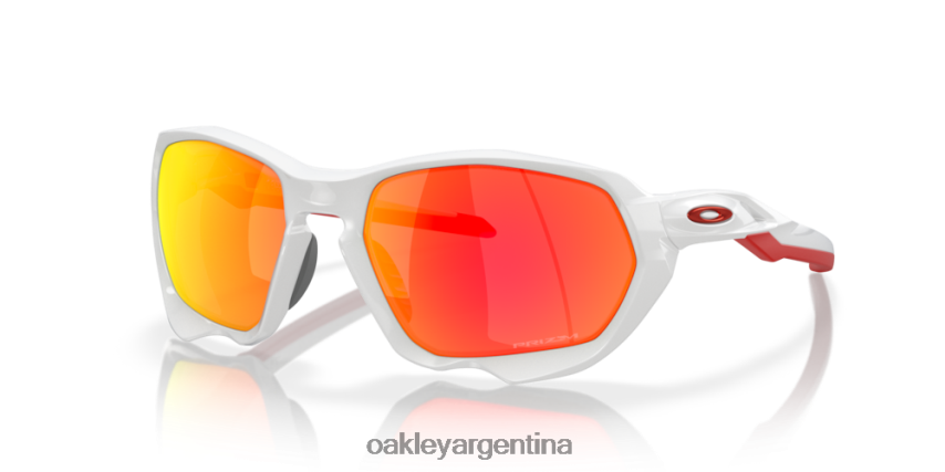 Oakley plazma (ajuste de puente bajo) NBFV42588 gafas Lentes Prizm Ruby, montura blanca pulida.